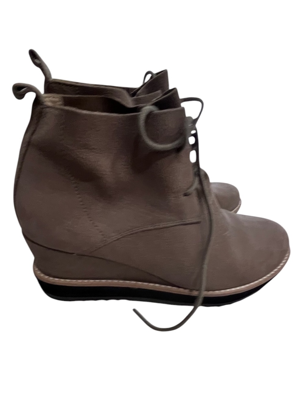 Eileen Fisher Nubuck Taupe brown Lace-Up suede Leather Wedge Ankle Boots Size 9 - Picture 7 of 12